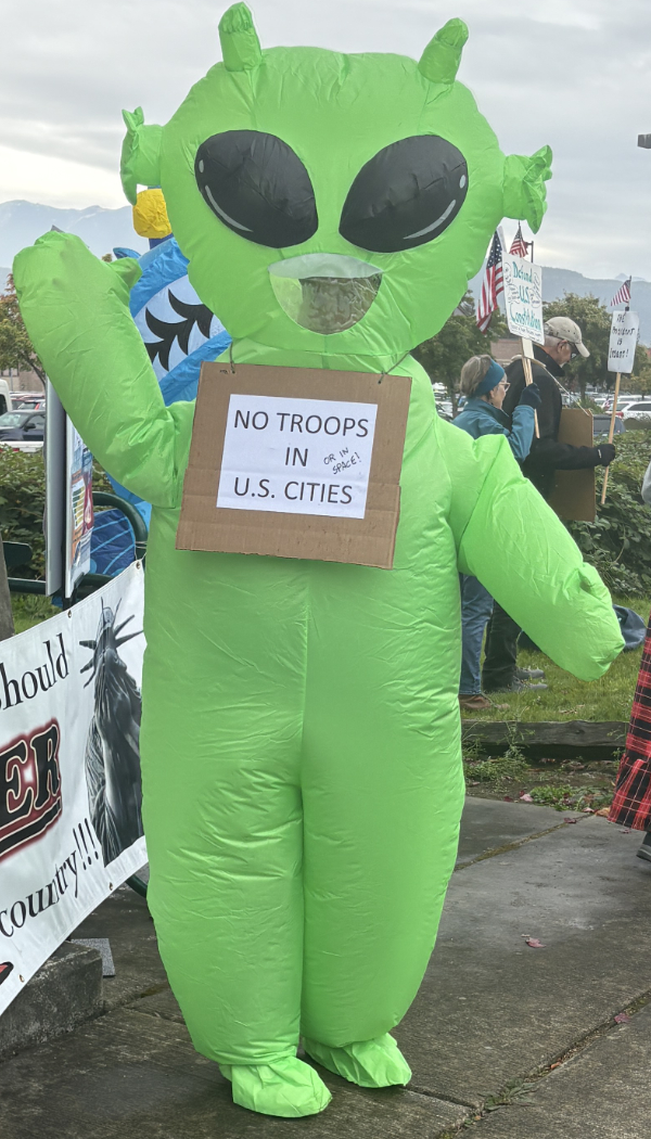 blow up alien saying no troops in U. S. cities 